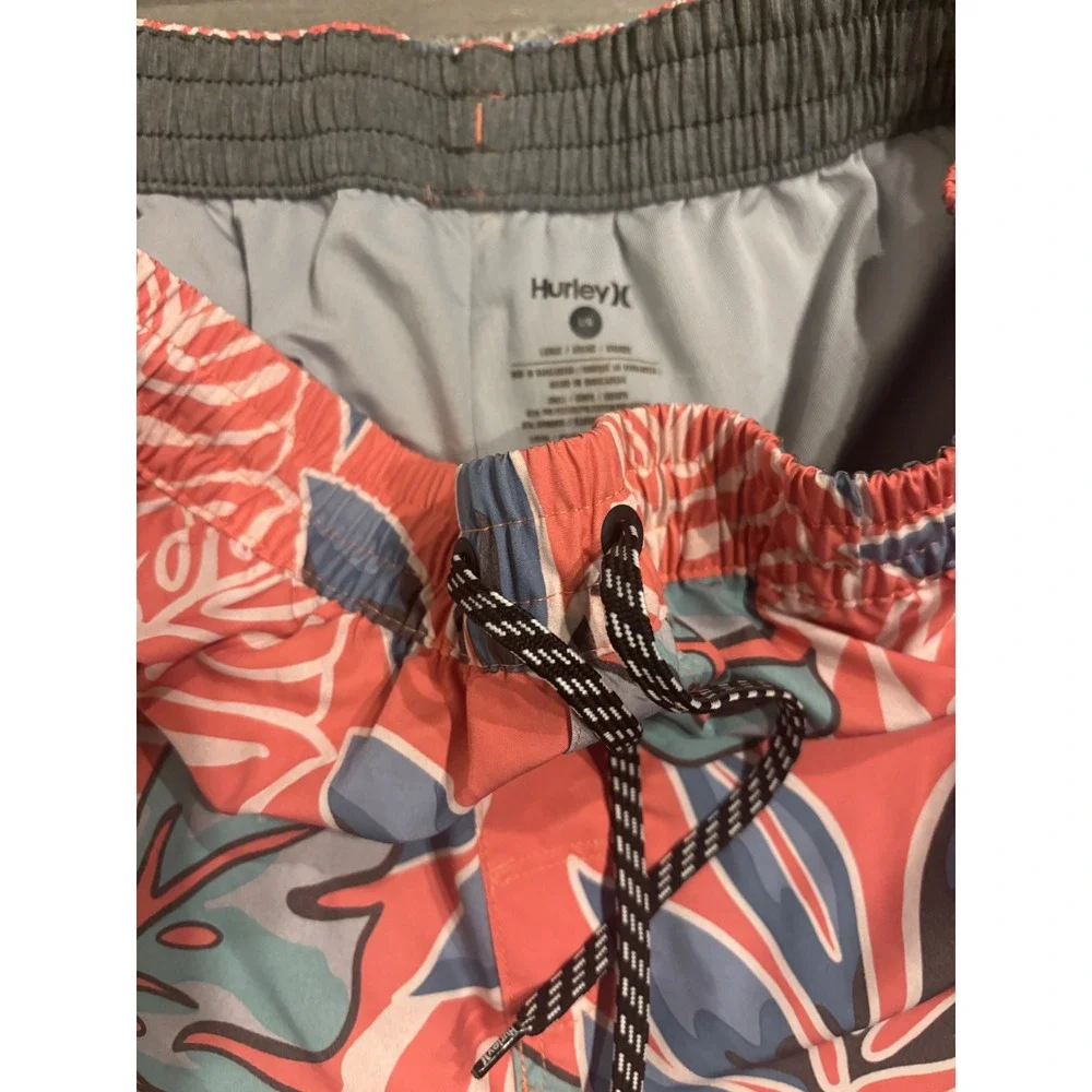 Hurley Swim Trunks Size Large Coral Pink Tropical Leaf Print Board Shorts